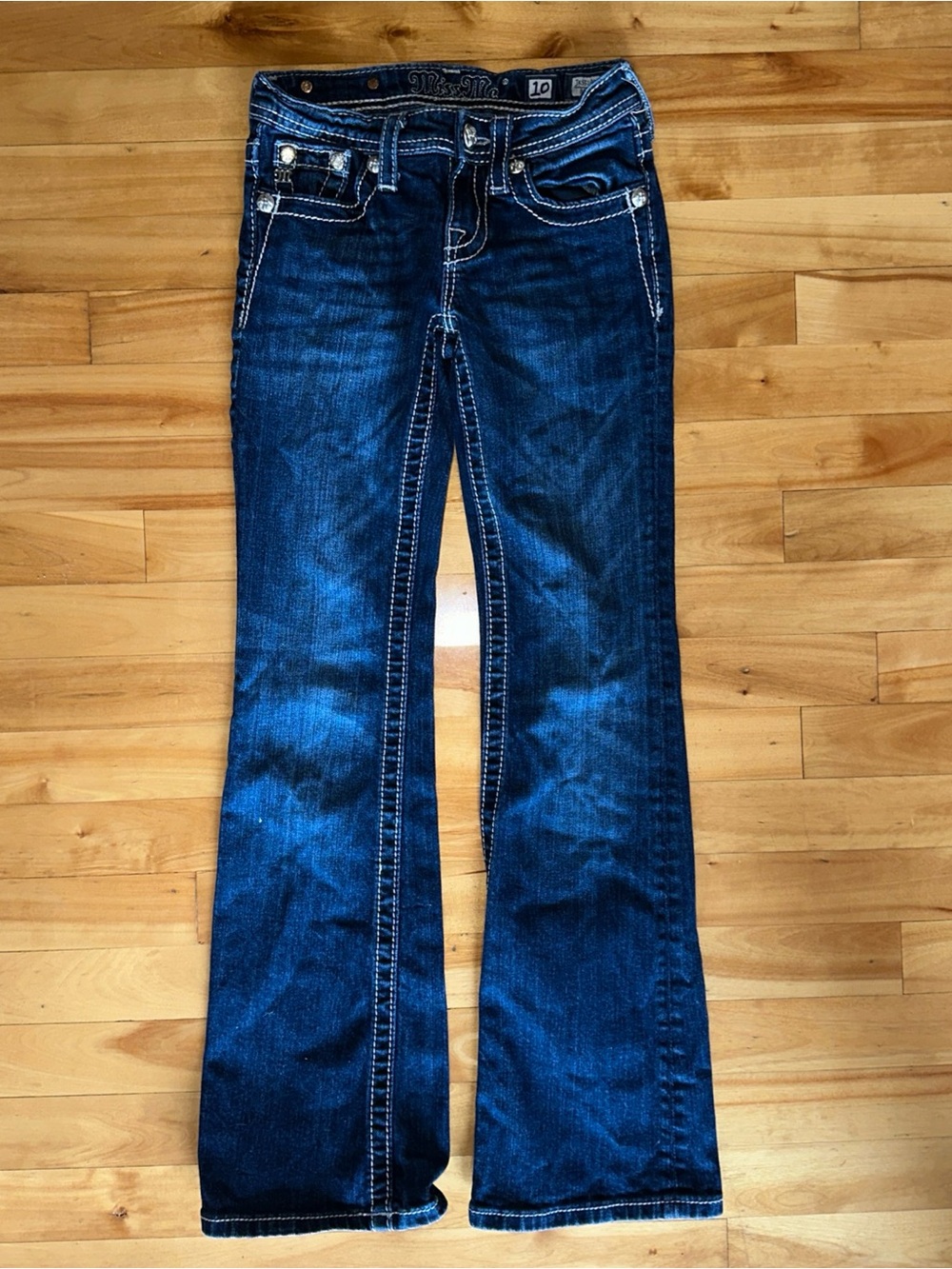 Miss Me Girls Jeans Size 10 Bootcut Cross Pocket Dark Wash Rhinestone Western